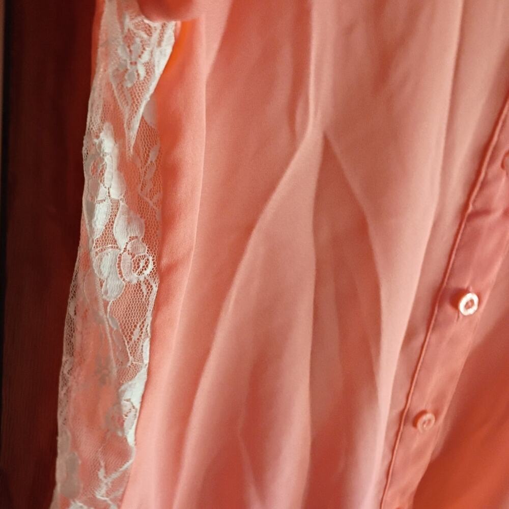 Candies Y2K Tie Front Lace Blouse Vivid Coral Orange Going Out Top Small Western - Picture 12 of 13